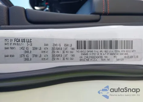 2016 Jeep Grand Cherokee 75Th Anniversary z USA, uszkodzony, nr VIN 1C4RJFAG6GC434709